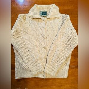 Vtg Irish Cable Knit Wool Sweater Ivory. Kennedy of Ardara Donegal- Unsized (XS)
